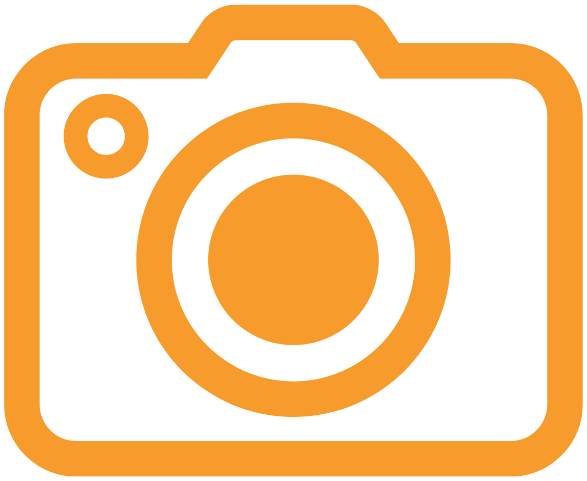 Icon of a camera in orange and black.