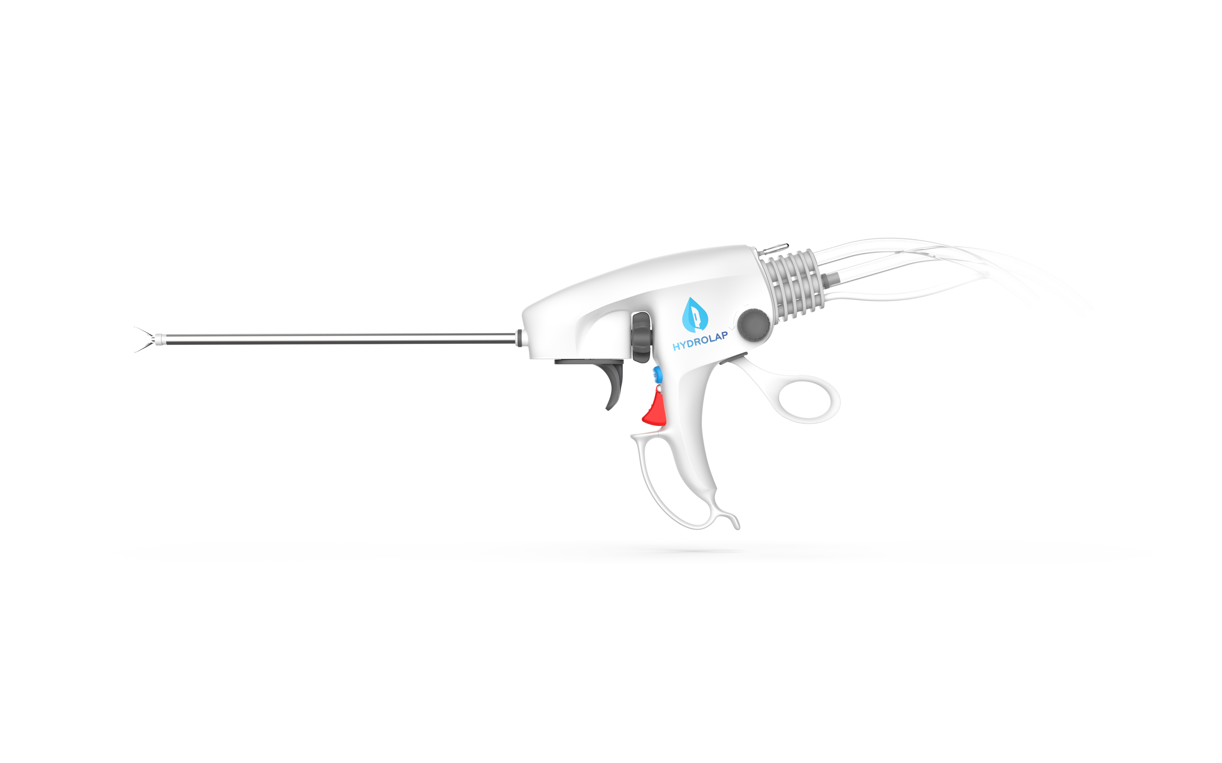 A white liquid applicator gun with a long metal nozzle, labeled HydroLAP, resting on a white surface.