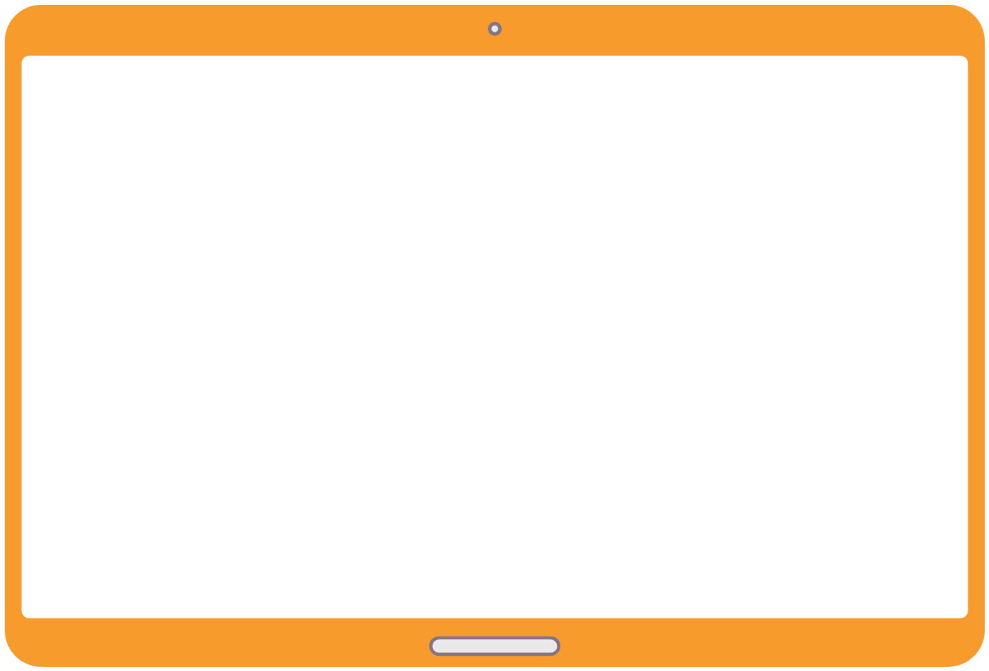 A computer tablet with an orange border
