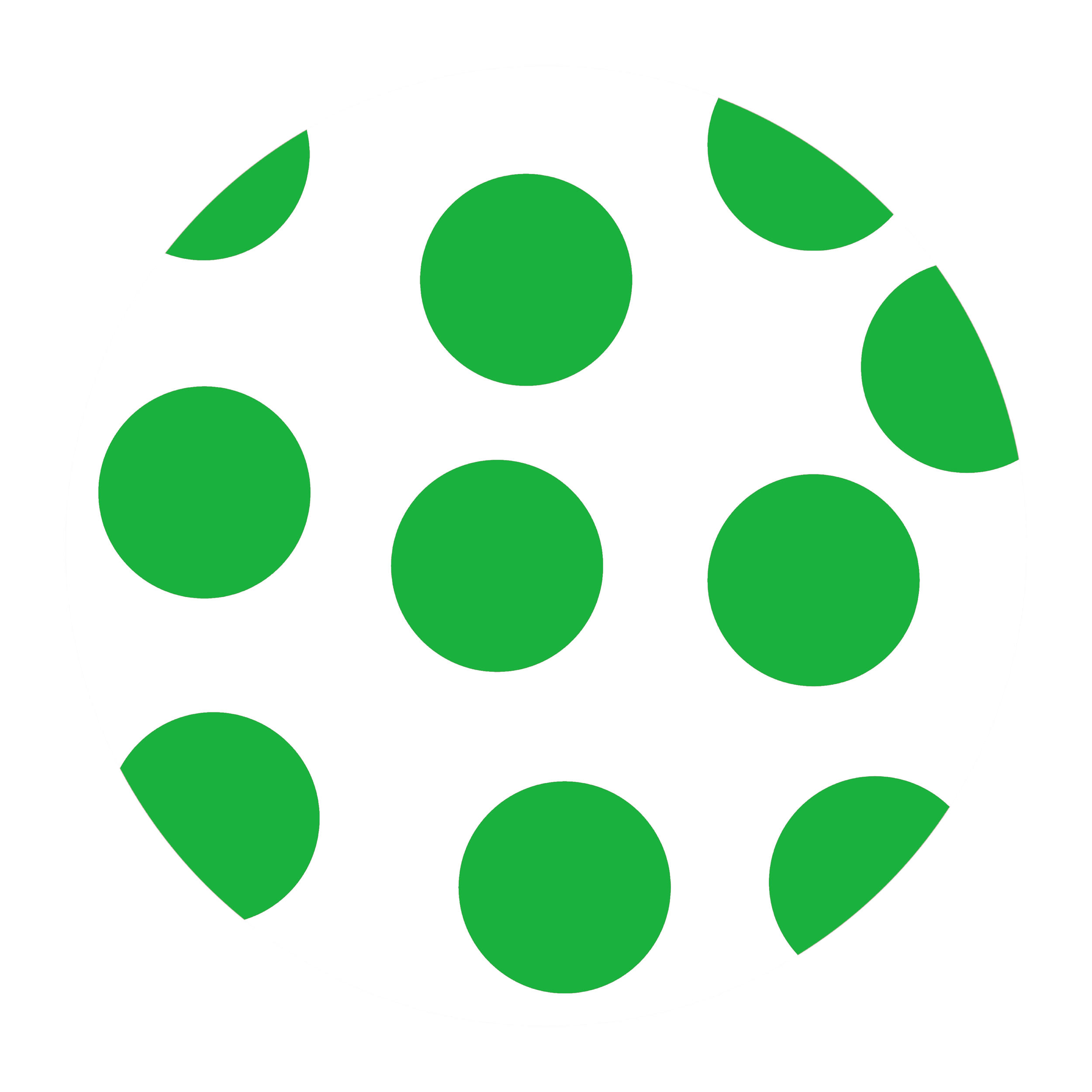 Circular pattern with white background and numerous green circles, with a black outer edge.