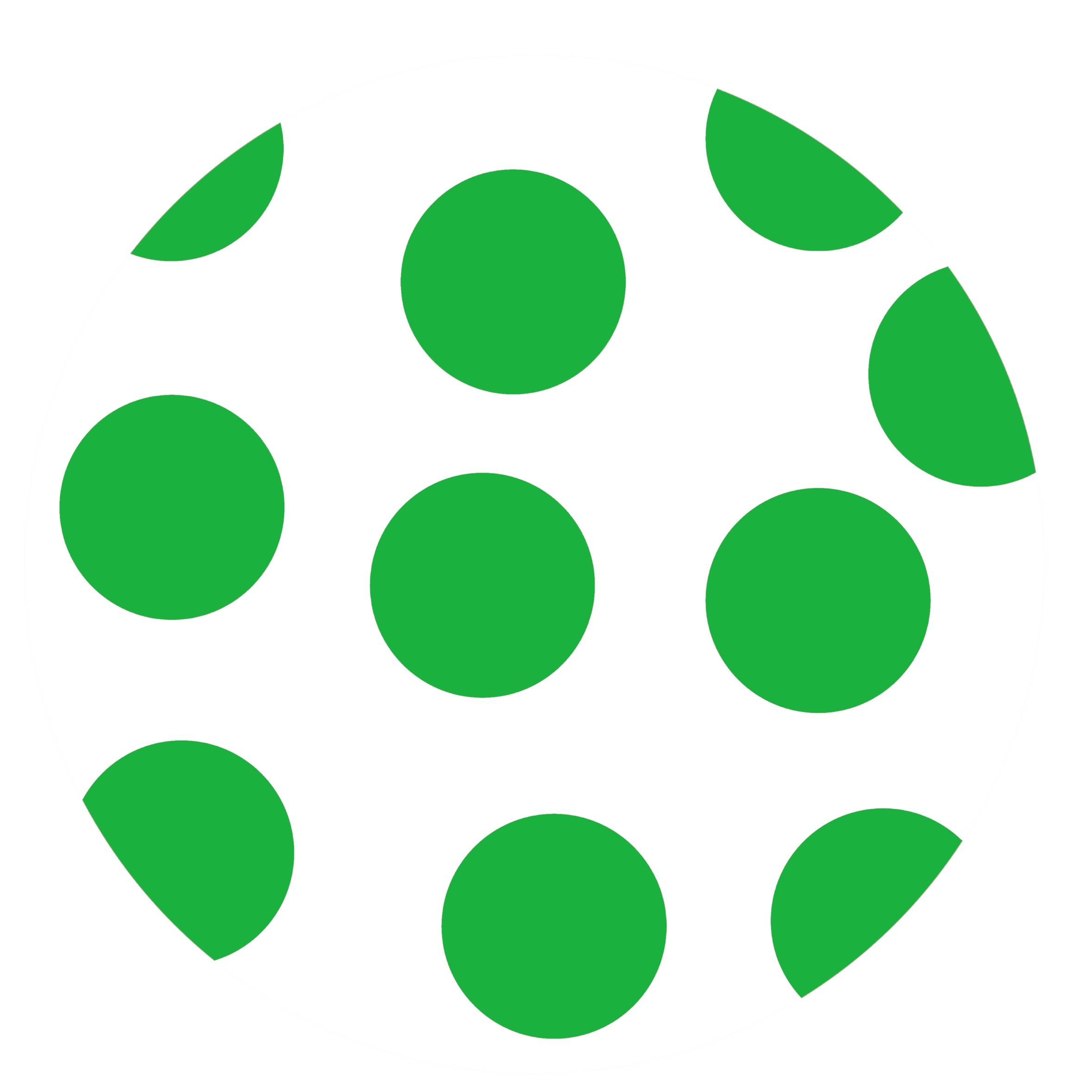 Close-up of a white die with green dots on a black background.
