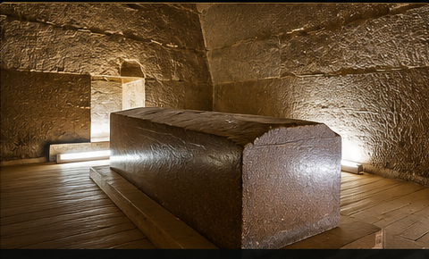 A large, rectangular stone altar or block in a dimly lit, stone-walled room with ambient lighting.