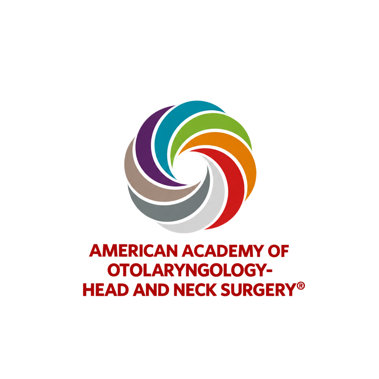 Logo of the American Academy of Otolaryngology Head and Neck Surgery featuring a multicolored spiral design and bold red text.