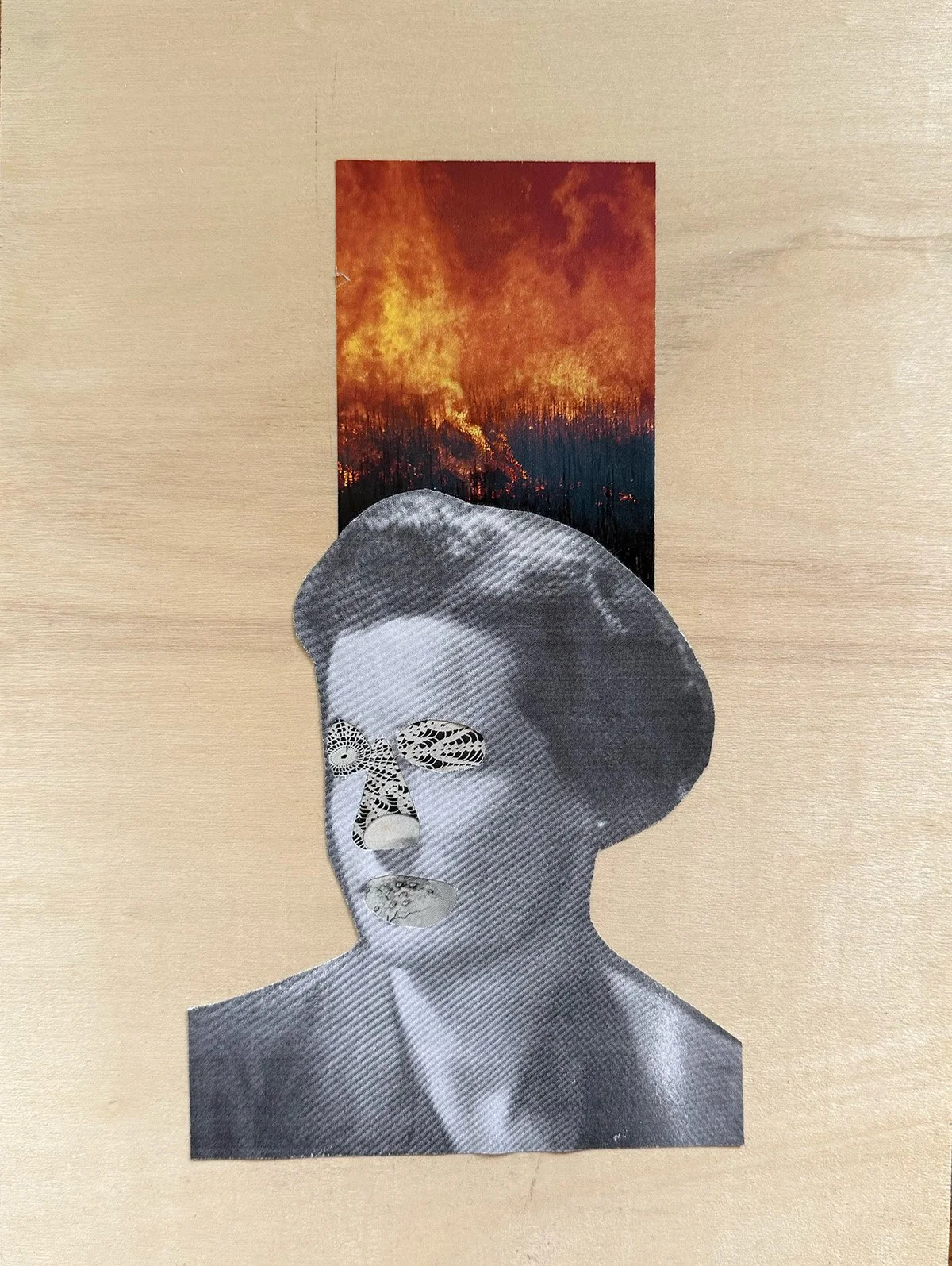 hot headed 
collage on wood 