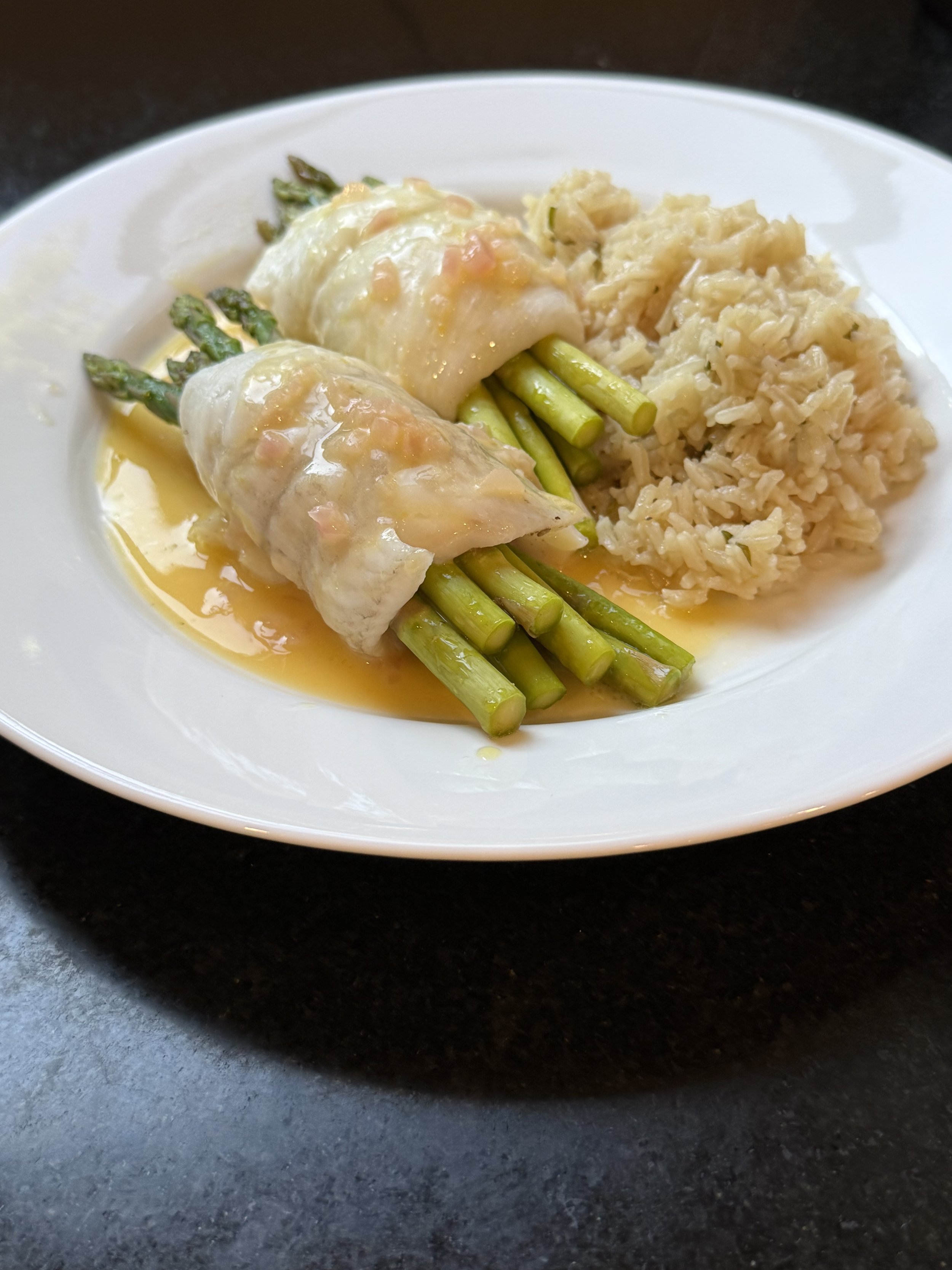 Sole Wrapped Asparagus with a Lemon Beurre Blanc