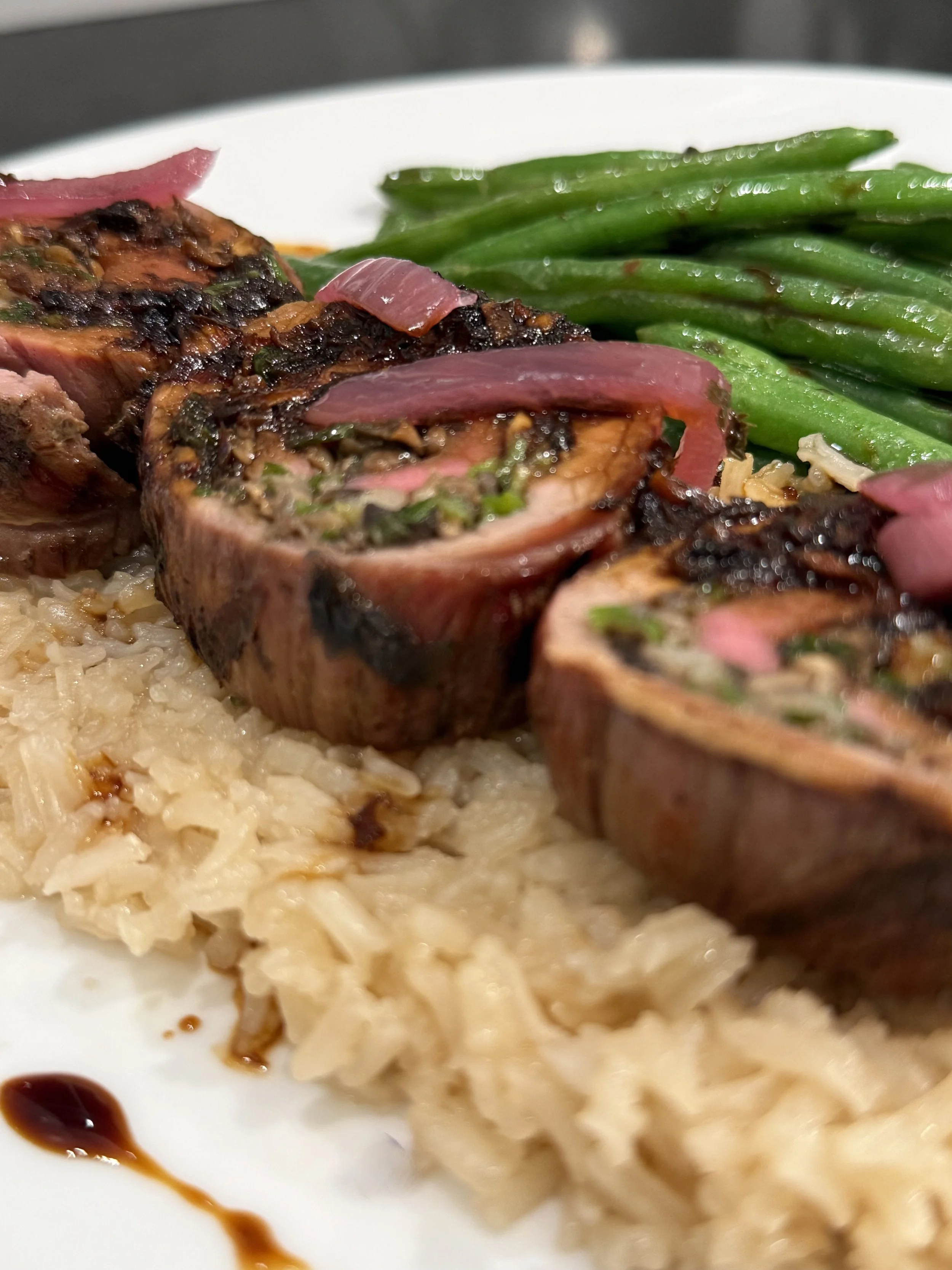 Mushroom-Scallion Rolled Flank Steak