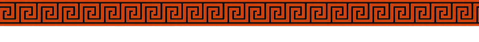 Close-up view of a decorative border with red, black, and gold colors, featuring geometric Greek key patterns at the top.
