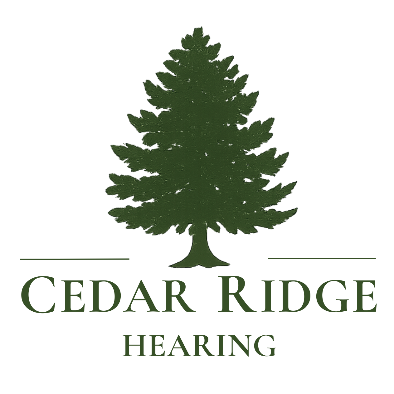 Cedar Ridge Hearing logo featuring a Cedar Tree icon in dark green.