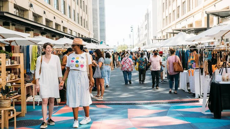Crowds at an outdoor street art activation in Los Angeles