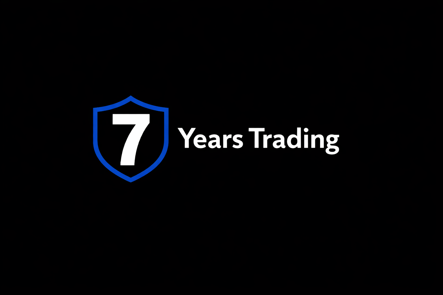 Logo with shield containing the number 7 and the text 'Years Trading' against a black background.