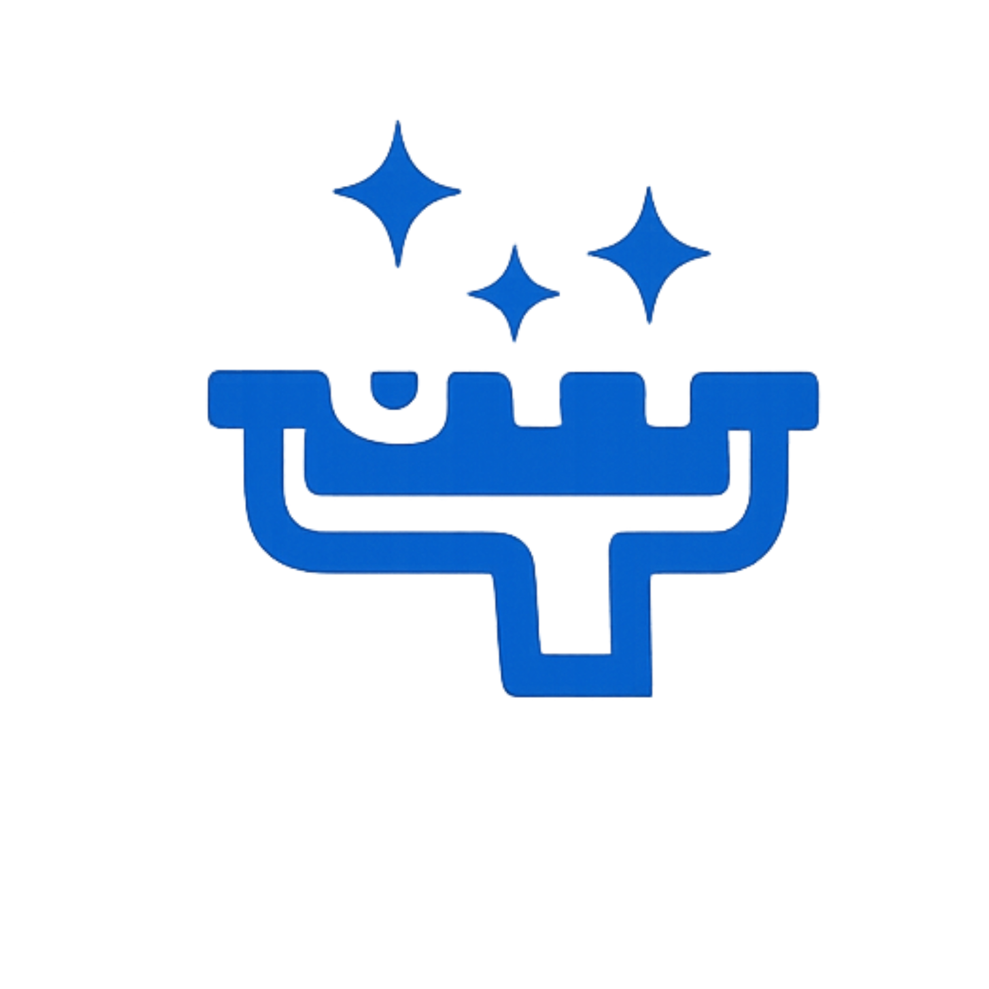 Blue stylized dollar sign with three sparkles above it.