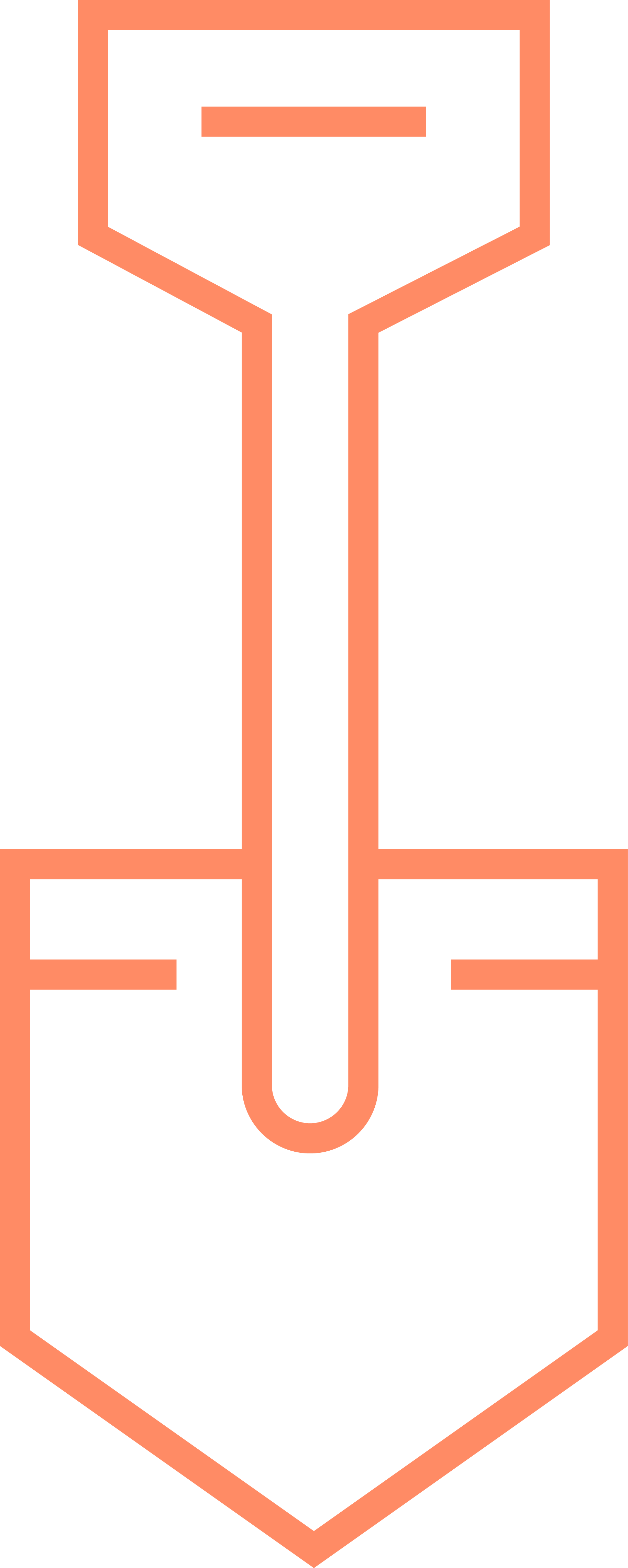 A shovel. The letters are in a coral color outline on a black background.