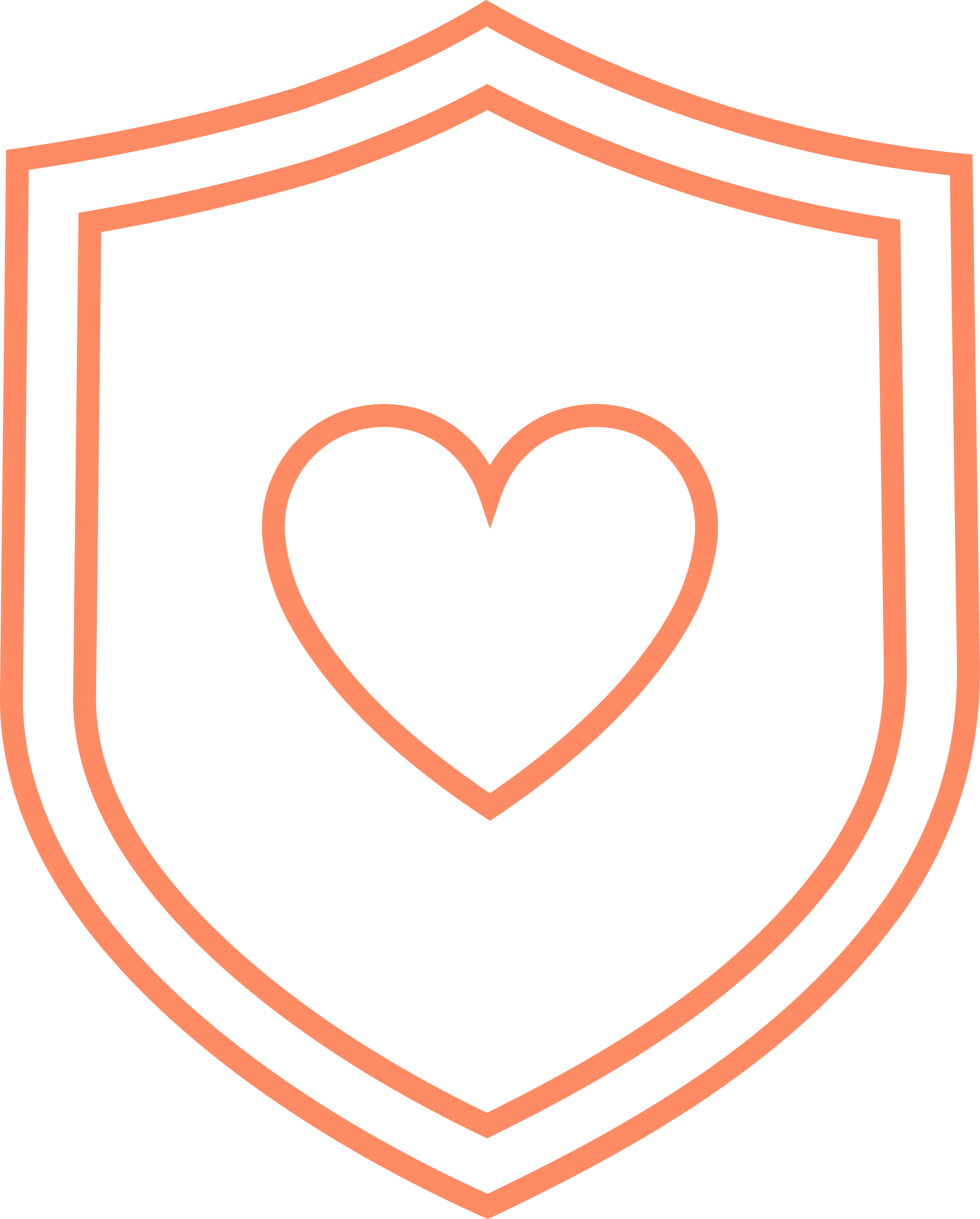 Outline of a logo with a heart inside, drawn with peach-colored lines.