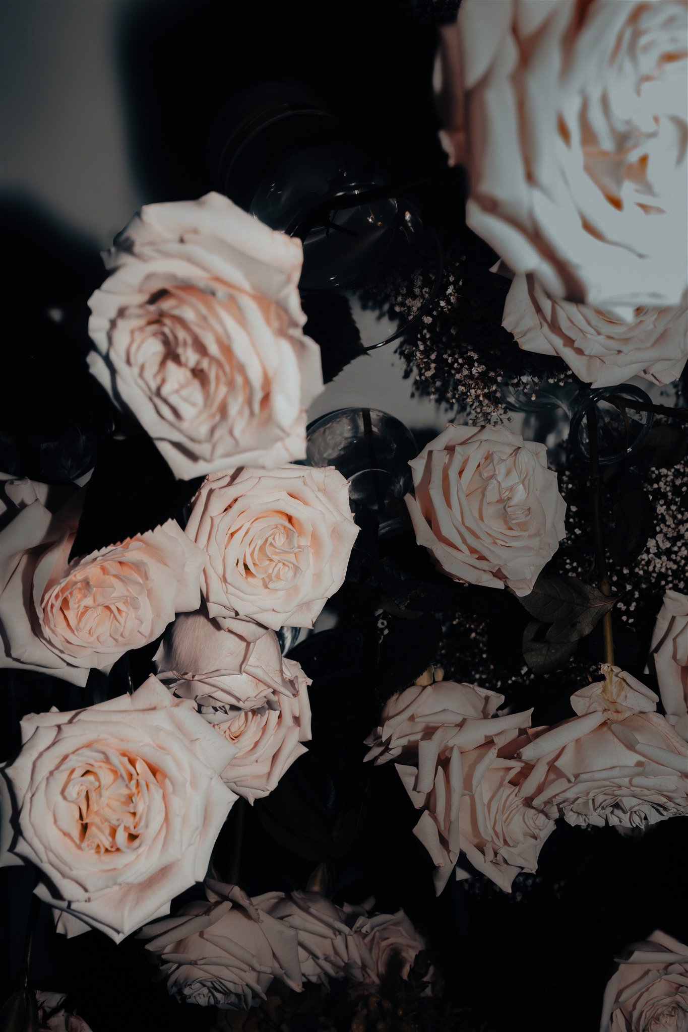 white roses flash photography wedding flower inspiration