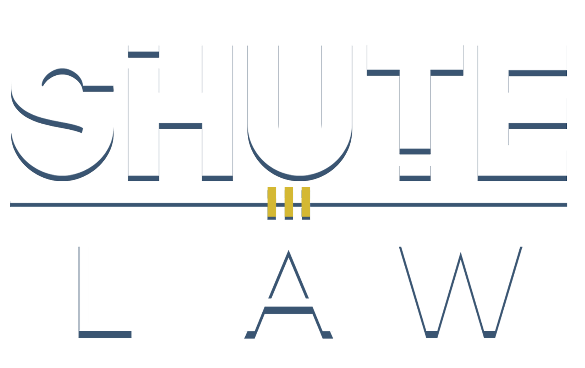 Stylized text reading 'SHUTE' with a crown logo between the letters 'U' and 'A', and the words 'LAW' underneath.