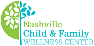 Logo for Nashville Child & Family Wellness Center featuring a green and blue tree design with the center's name in green and blue text