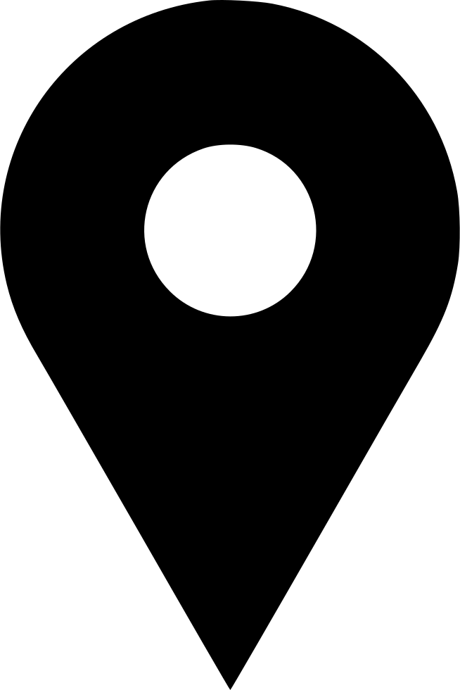 A black map location marker icon with a circular top and a pointed bottom.