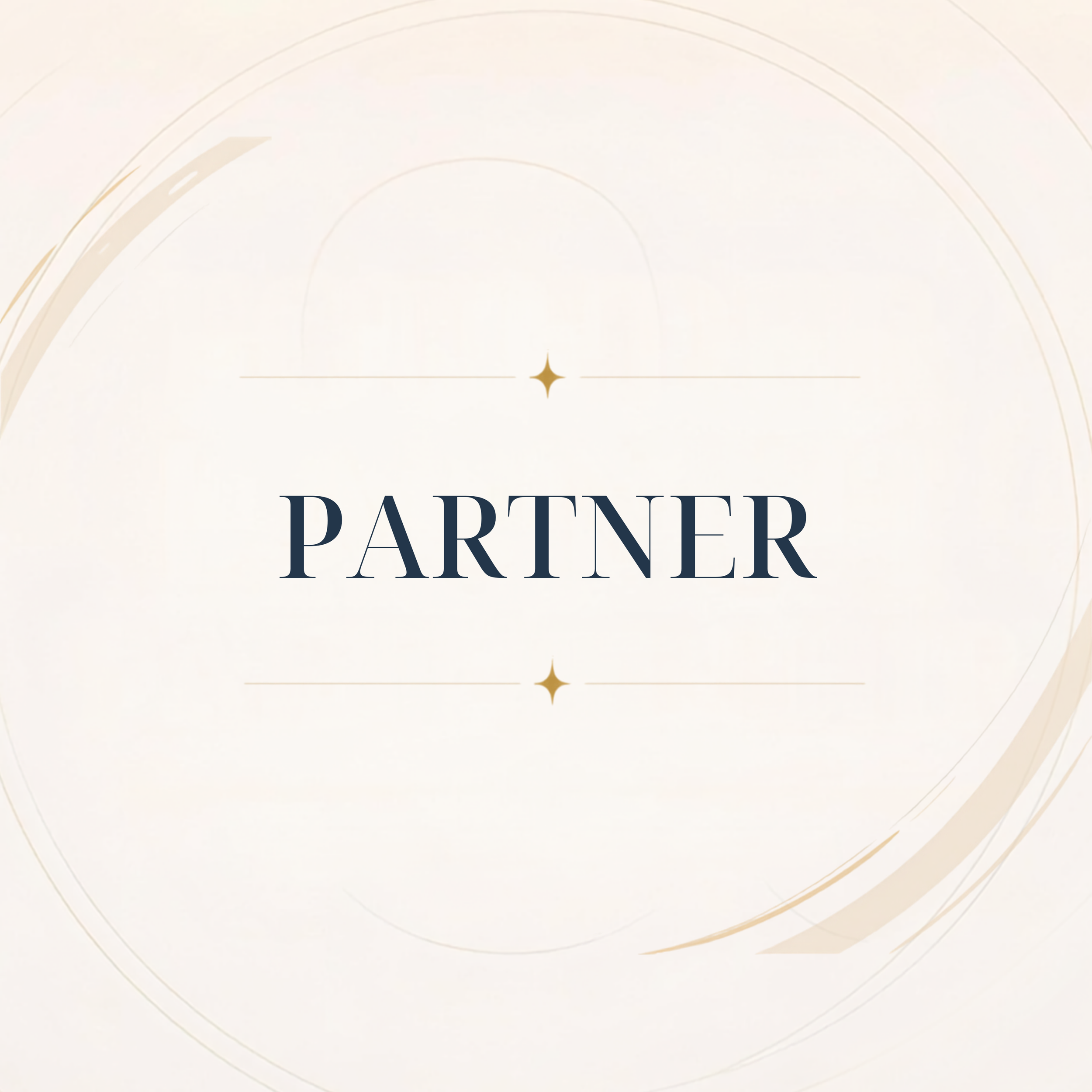 A white background with gold and dark blue text that reads 'PARTNER' in large capital letters.