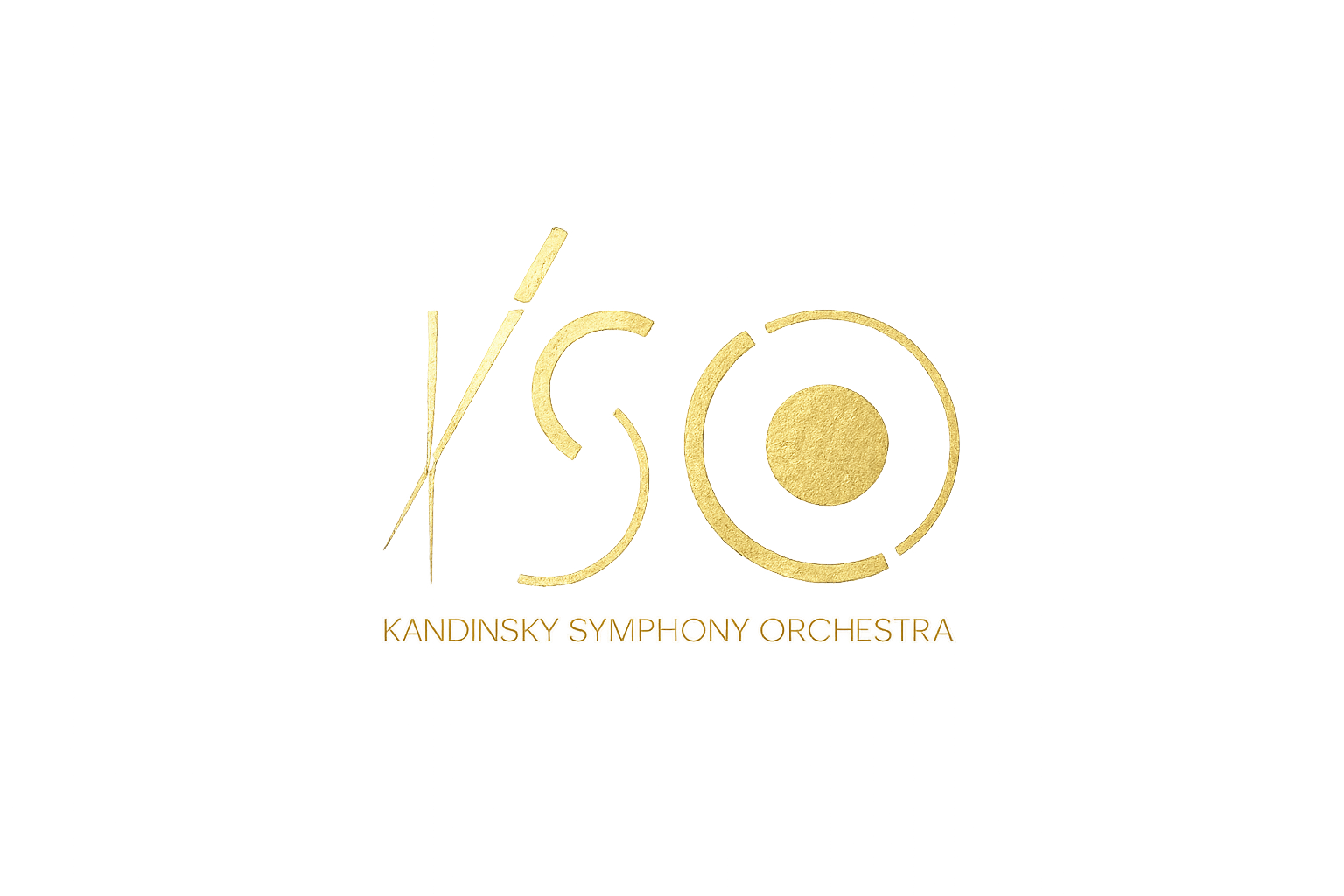 Logo for VSO, Kandinsky Symphony Orchestra, featuring gold and black colors with stylized instruments and text.
