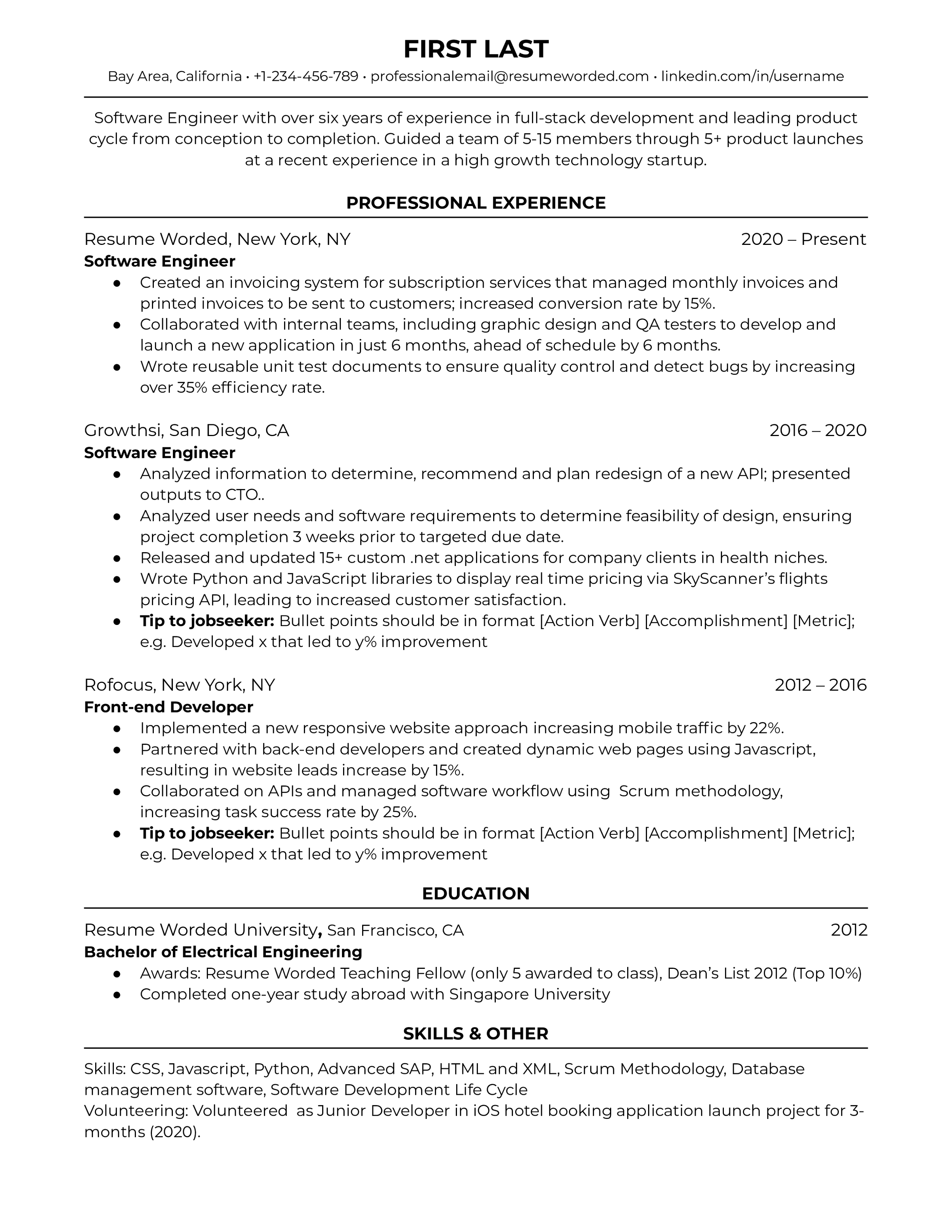 Full Profile + Resume