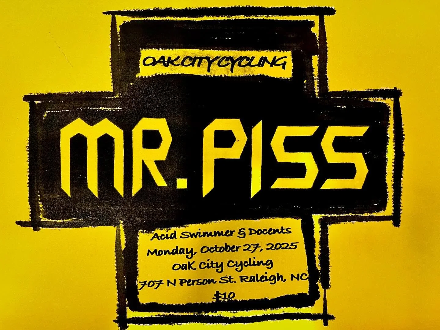 PISS Meeting next Monday (10/27) at @oakcitycycling with partner organizations: @docents.band &amp; @acidswimmer1312

$10 mandatory donation
Doors 7 / Event 8