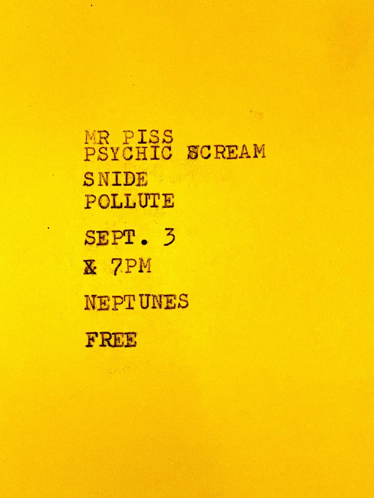 PISS Meeting, this Wednesday @neptunes.parlour 

September 3
Free
Meeting at 7pm

Partner Organizations: 
@pollute.punx 
@bandofsnide 
@psychic.scream