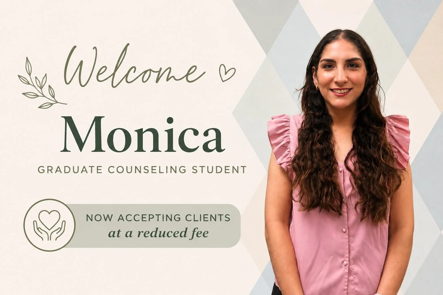 We&rsquo;re excited to welcome Monica to Heartsease Counseling Center as our Graduate Counseling Student Intern for the Fall semester! 🌿

Monica is now accepting new clients at a reduced fee while she completes her clinical training. She provides co