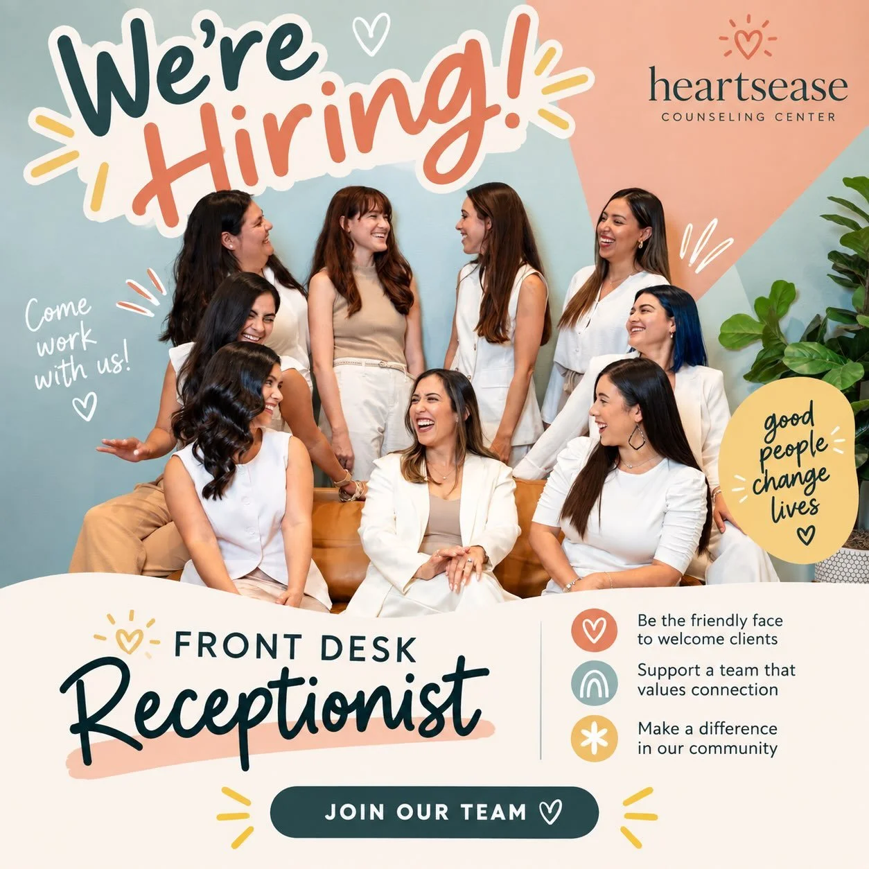 Our Heartsease team is growing! 🌿💛 We&rsquo;re looking for a part-time Front Desk Receptionist to join our team and help create a warm, welcoming experience for our clients.

Think you&rsquo;d be a great fit? We&rsquo;d love to hear from you! ✨
📩 
