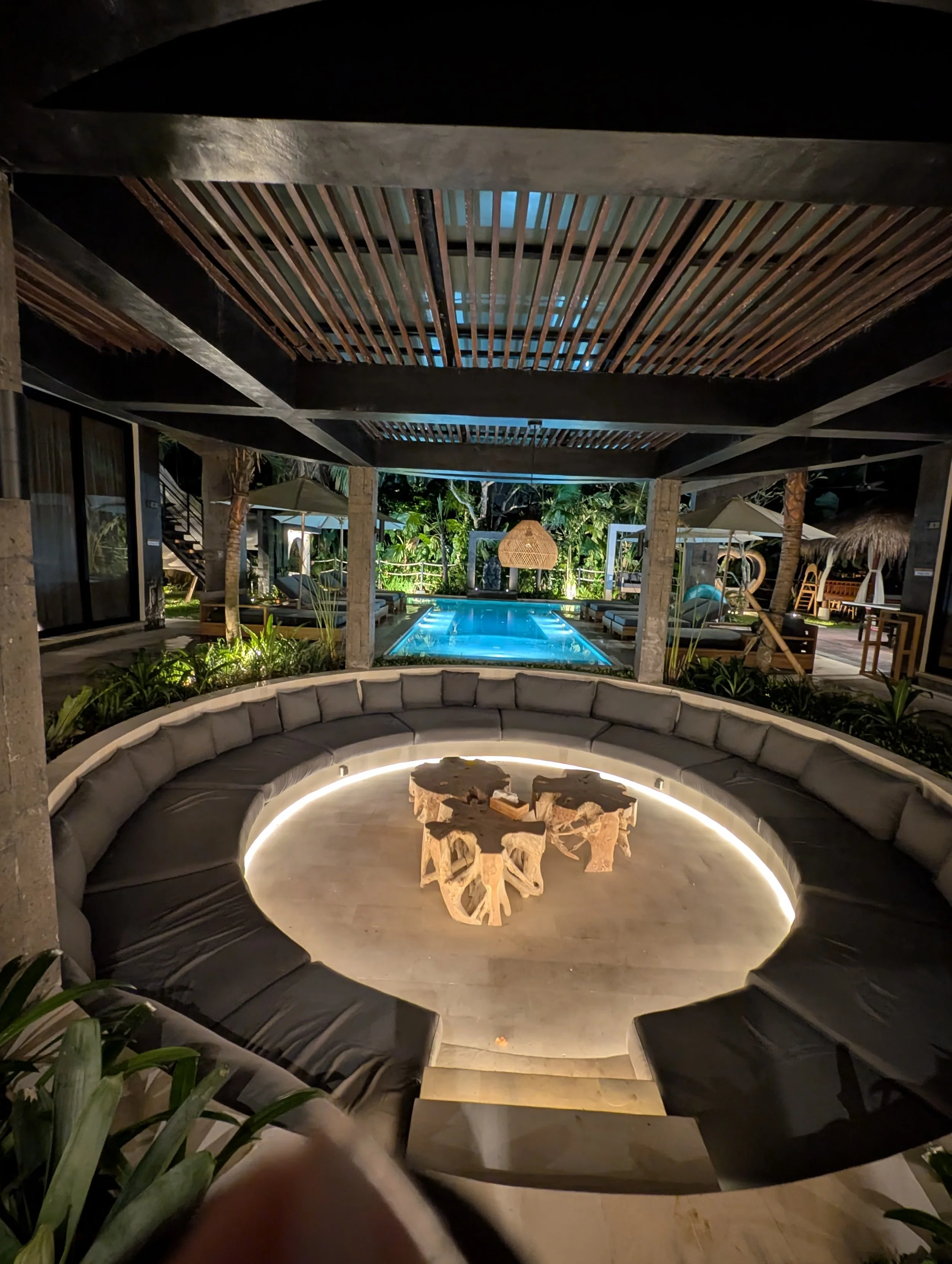 Private villa pool at night during the Blessed In Bali luxury group travel experience by After Sunday