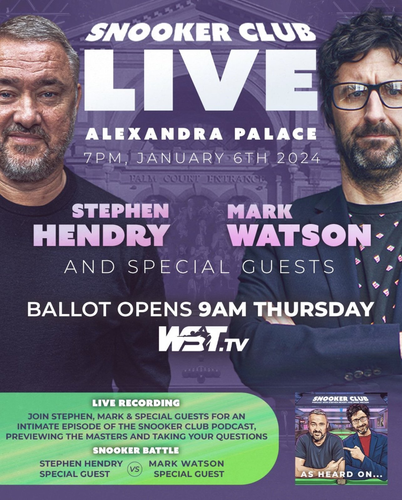 Stephen Hendry + Snooker Club Podcast LIVE