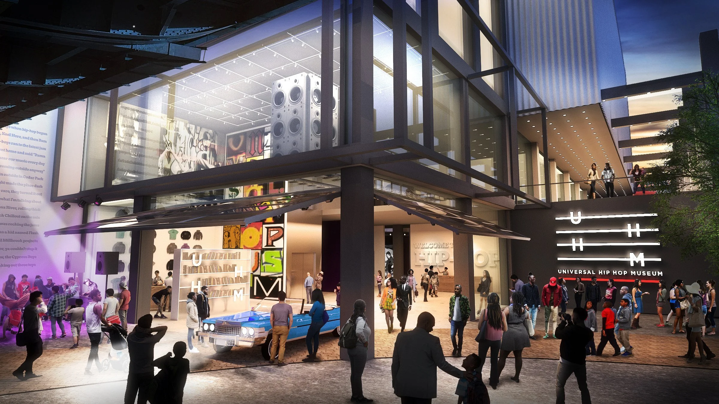 The Hip Hop Museum, Bronx, NY: A museum experience celebrating hip hop’s Bronx origins and global cultural influence. Render: RAA