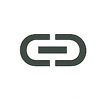 A black chain link icon on a white circular background