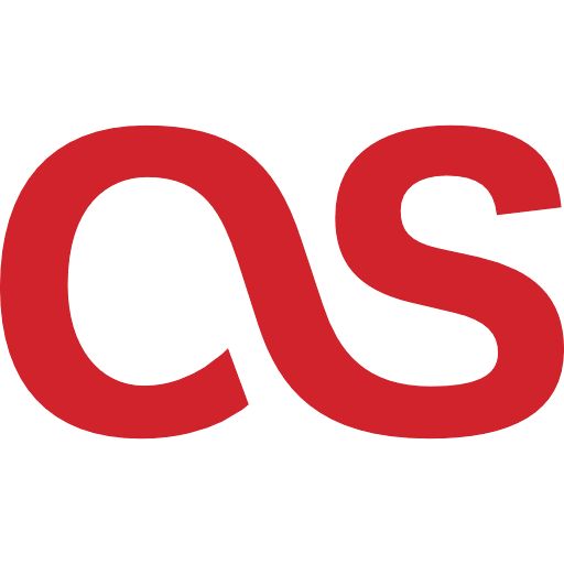 Ein großes rotes Logo mit den Buchstaben 'as' auf schwarzem Hintergrund.
