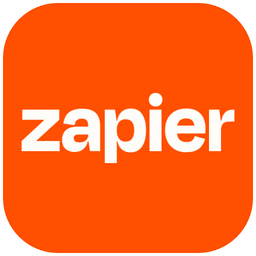 Das Bild zeigt das Logo von Zapier, einer Automatisierungsplattform, auf einem orangefarbenen Hintergrund.