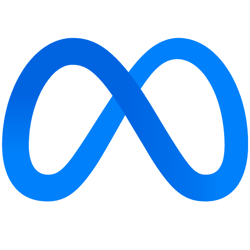 Das Bild zeigt das Logo von Meta, eine blaue liegende Acht auf schwarzem Hintergrund.