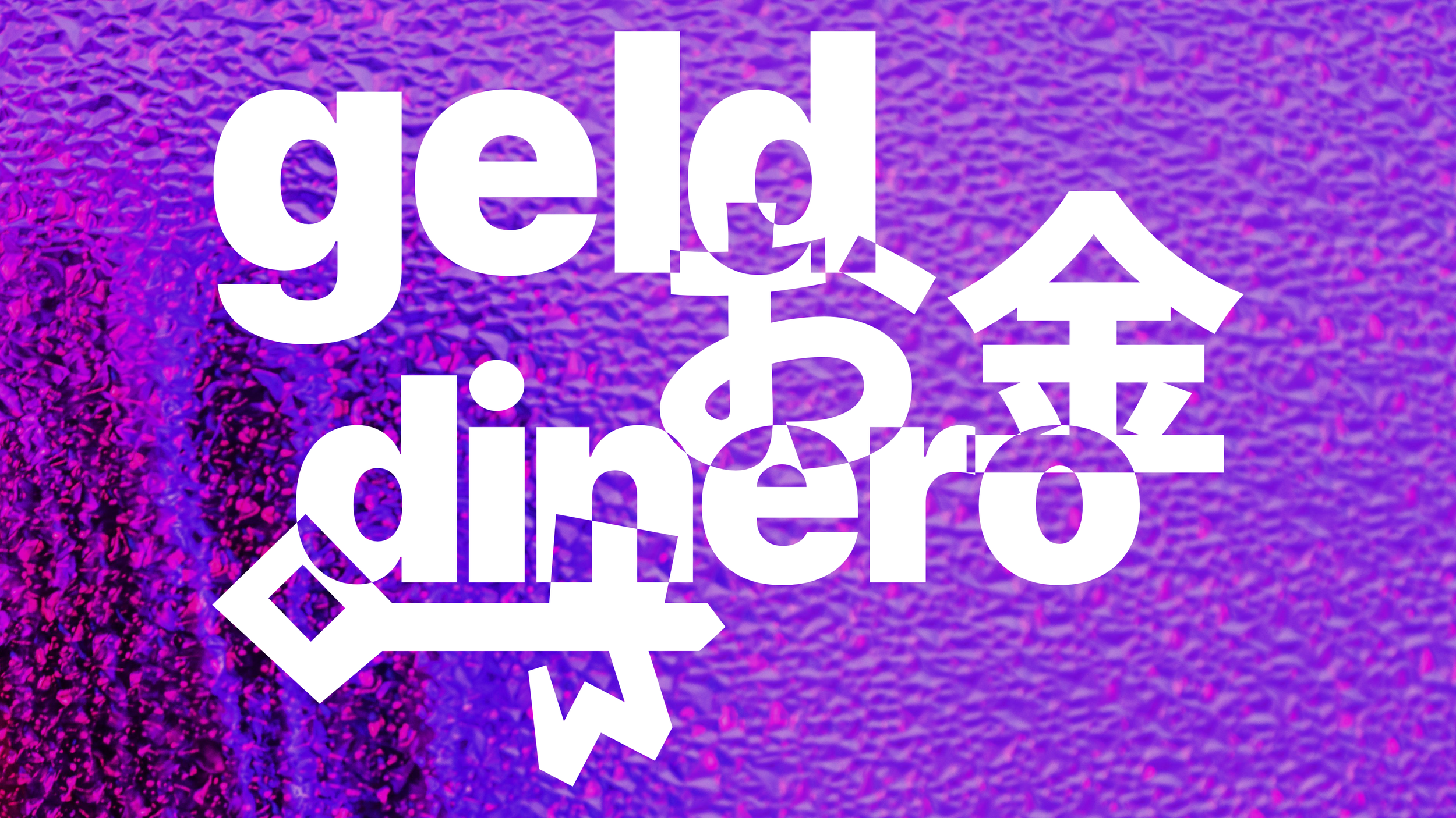 Großer weißer Text auf einem lila, pink, blauen Hintergrund, der schwer lesbar ist.
