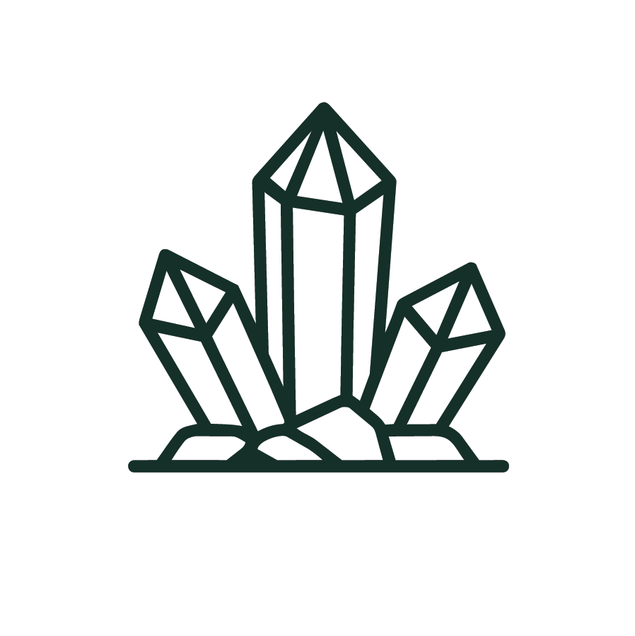 Outline drawing of a cluster of crystals or gemstones on a white background.