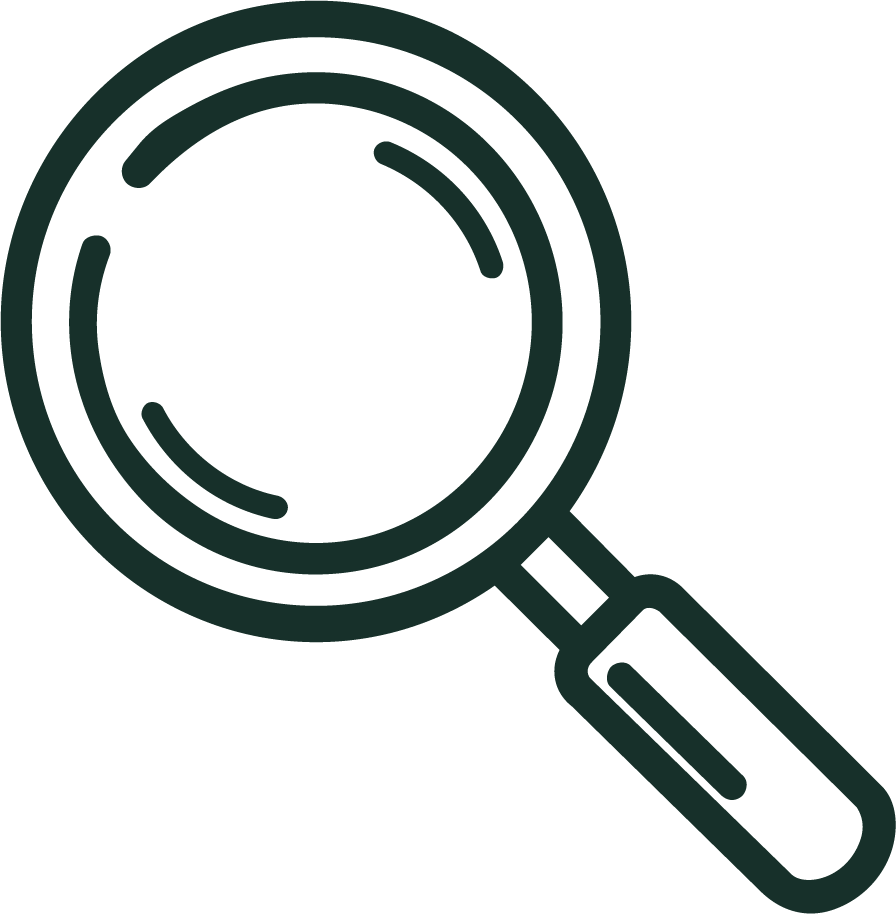 Line drawing of a magnifying glass.