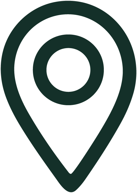 A black location pin icon with a circle at the top inside a larger circle.