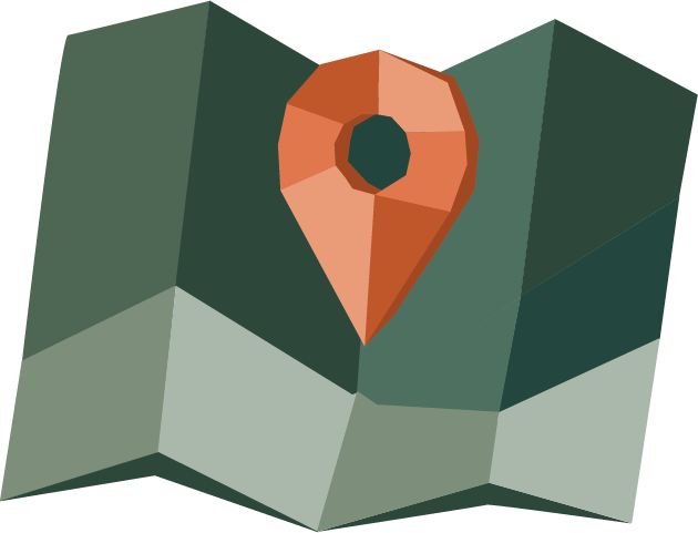 A folded map with a map pin icon in the center.