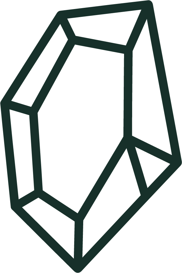 A 3D wireframe illustration of a gemstone or diamond with multiple facets and angular cuts.