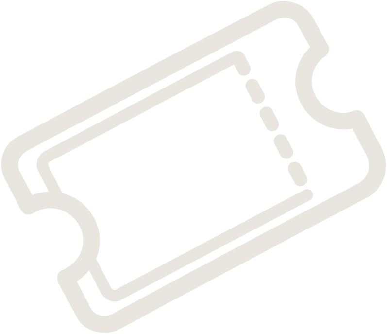 Graphic icon of a movie ticket with perforated edges, outlined in white on a black background.