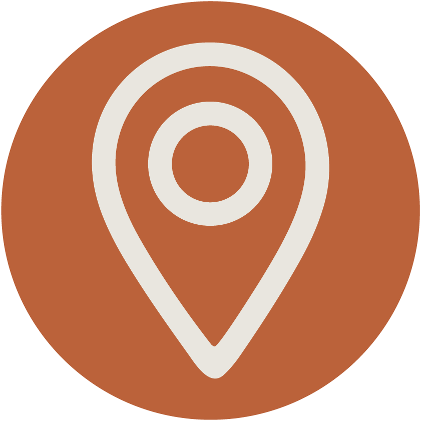 Map pin icon on a brown background.