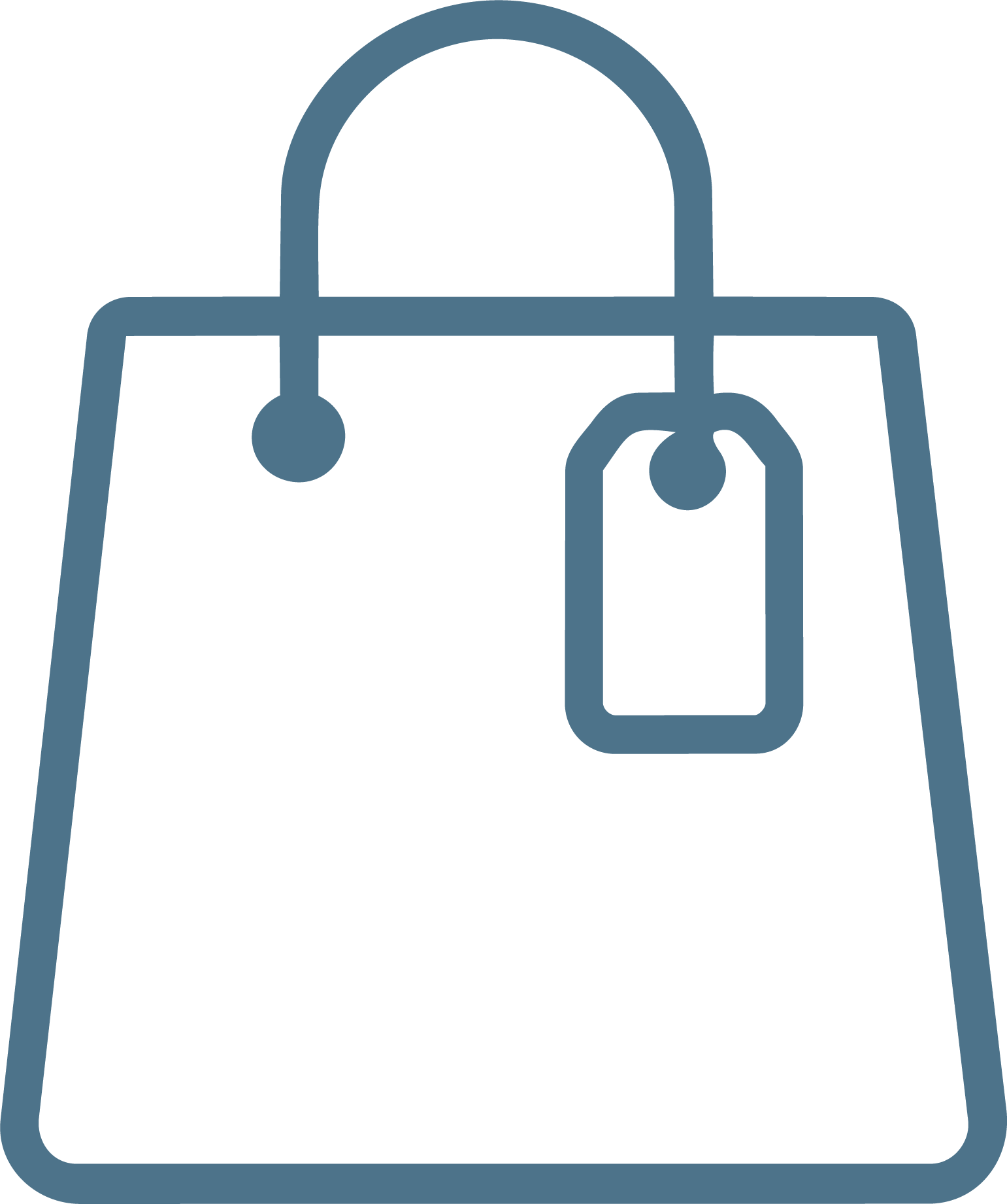 Outline of a faucet with a water tag hanging from the valve.