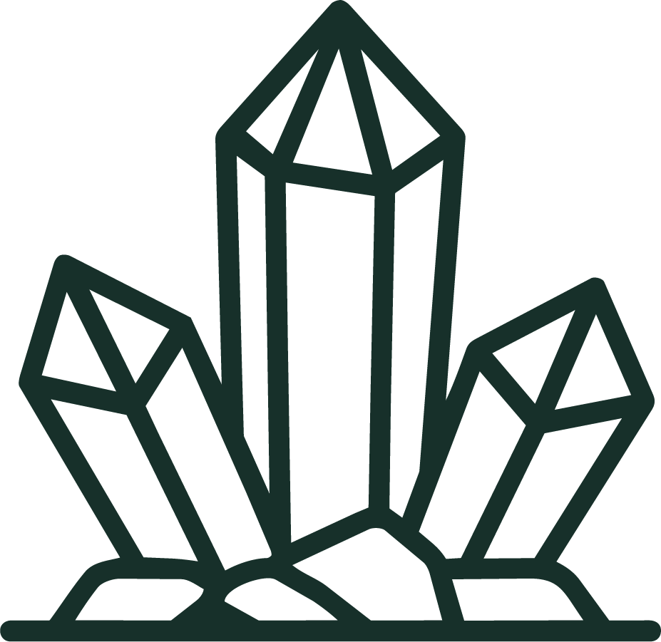 Line drawing of three crystals on a base