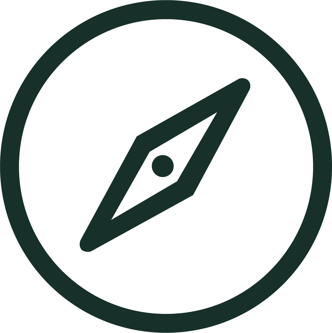 A black and green compass icon enclosed in a circle.