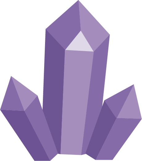 A digital illustration of three purple crystals with a darker purple background.