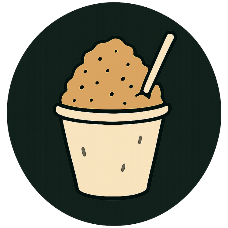 Illustration of a bucket filled with ice cream and a spoon sticking out.
