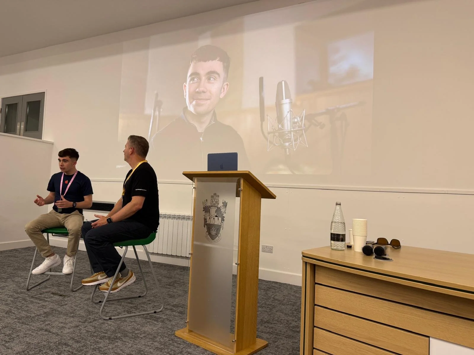 Rory Goss sharing his story at the Apple's Distinguished Schools Global Summit in Worcester