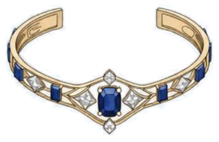 Gold bracelet with blue and clear gemstones